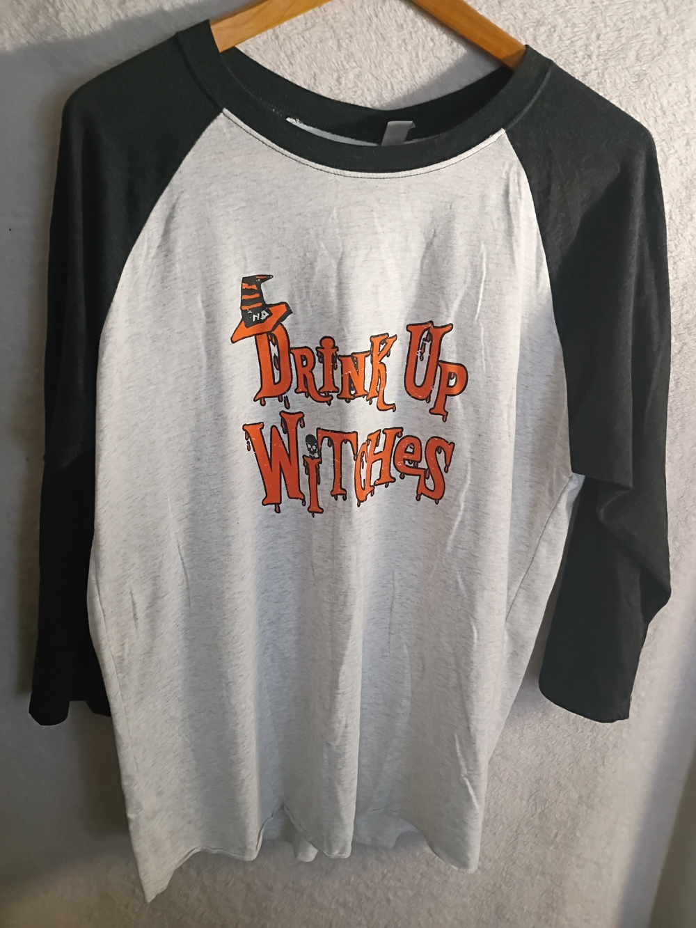 Next Level Apparel White & Black Raglan Tee 'drink Up Witches ' 3/4 Sleeve